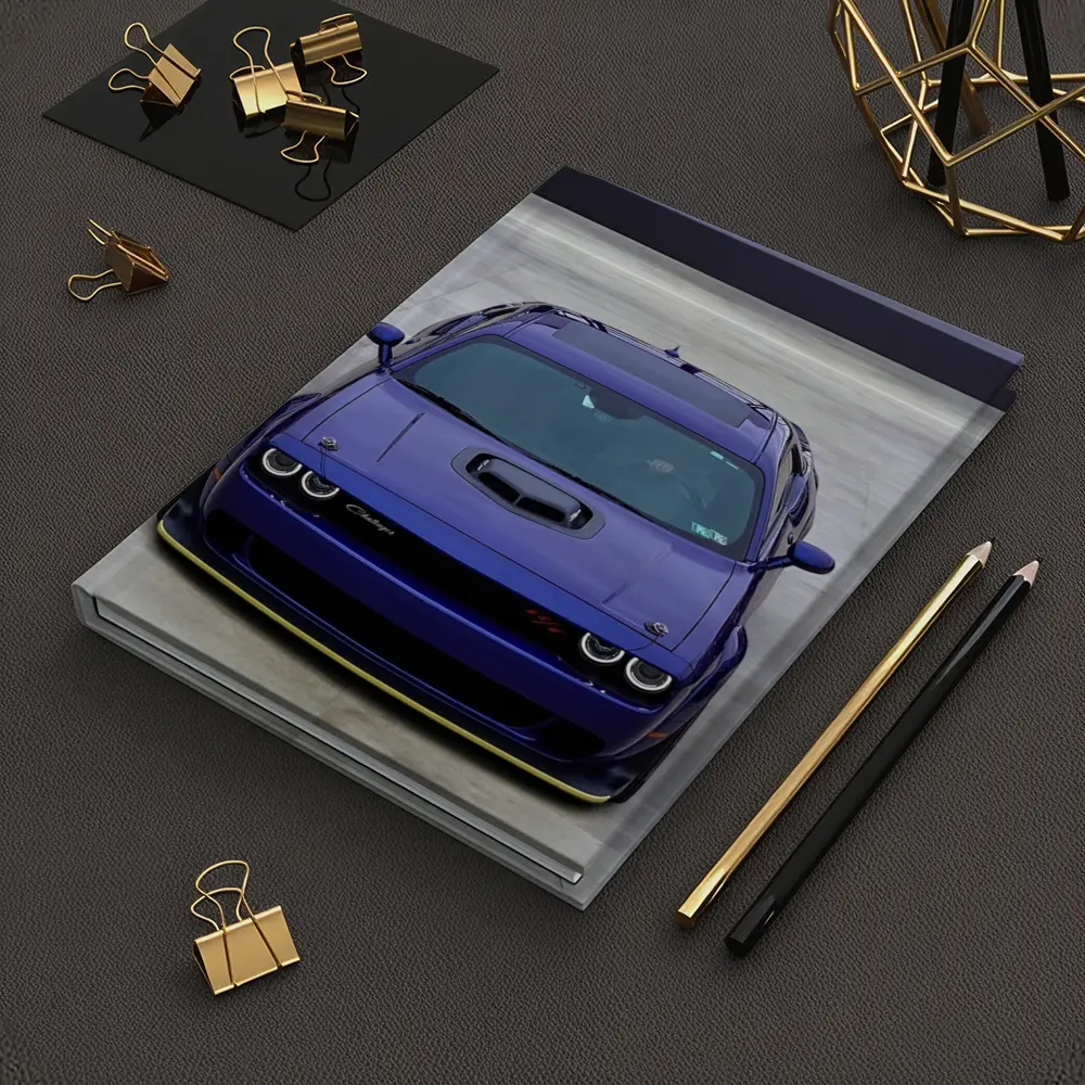 Dodge Challenger Purple Muscle Car Front View – Notebooks