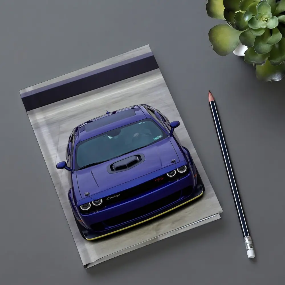 Dodge Challenger Purple Muscle Car Front View – Notebooks