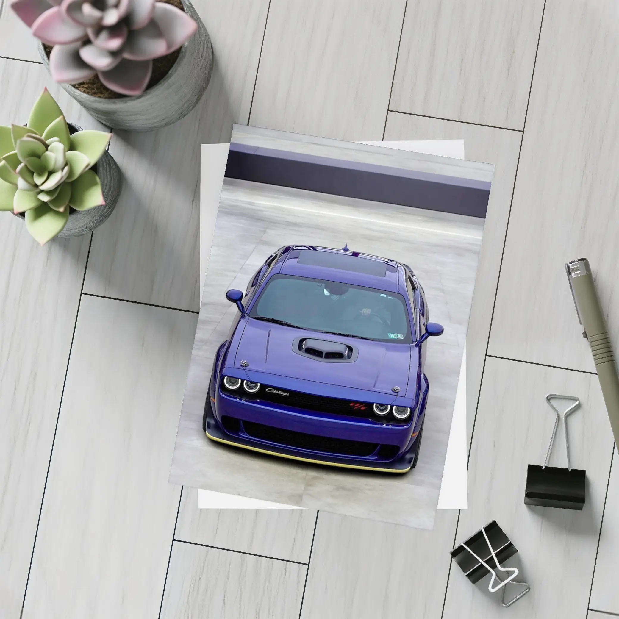 Dodge Challenger Purple Muscle Car Front View – Postcards