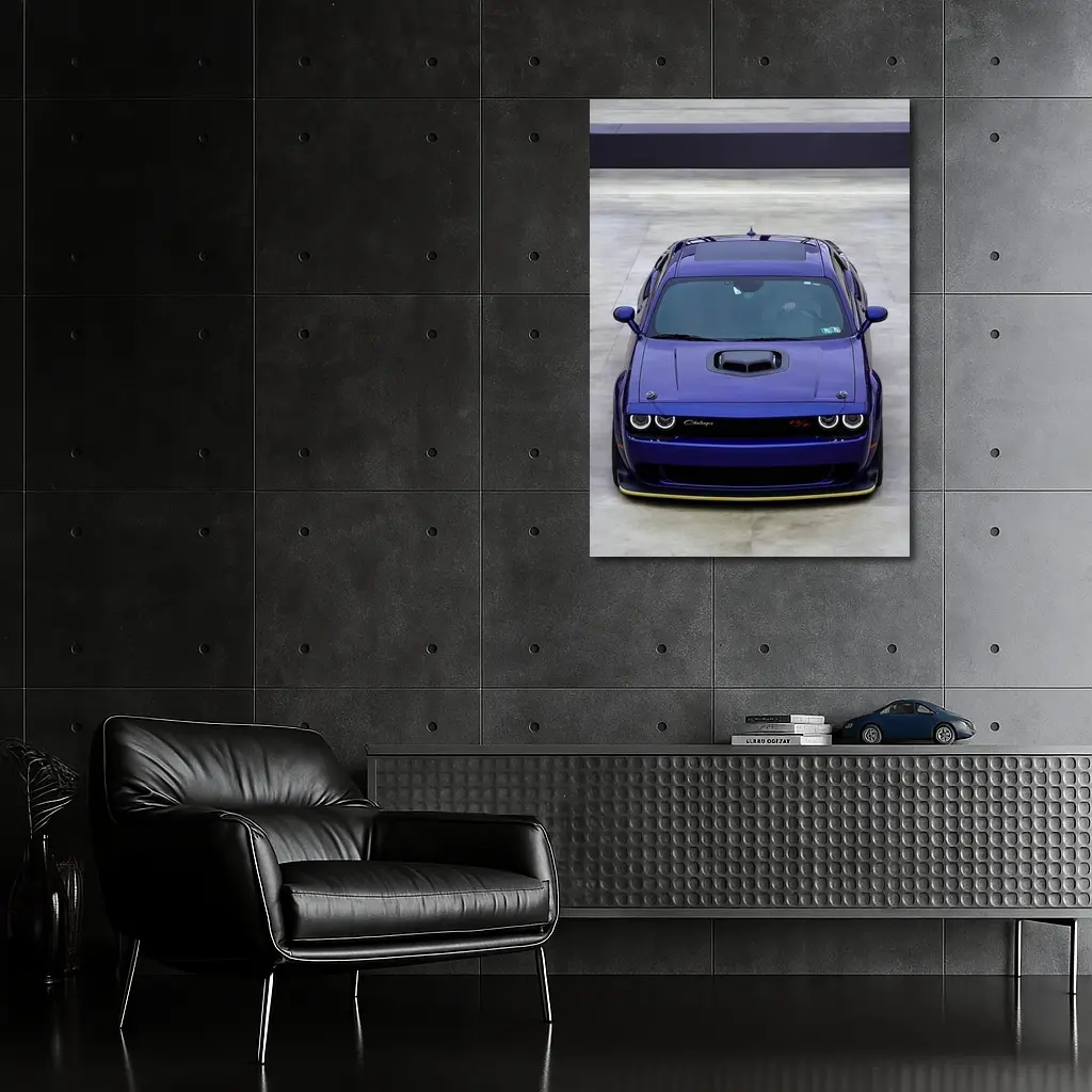 Dodge Challenger Purple Muscle Car Front View – Wall Art