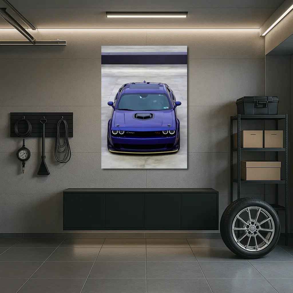 Dodge Challenger Purple Muscle Car Front View – Wall Art