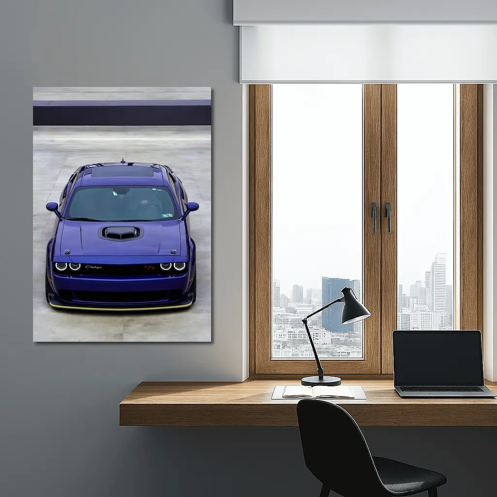 Dodge Challenger Purple Muscle Car Front View – Wall Art