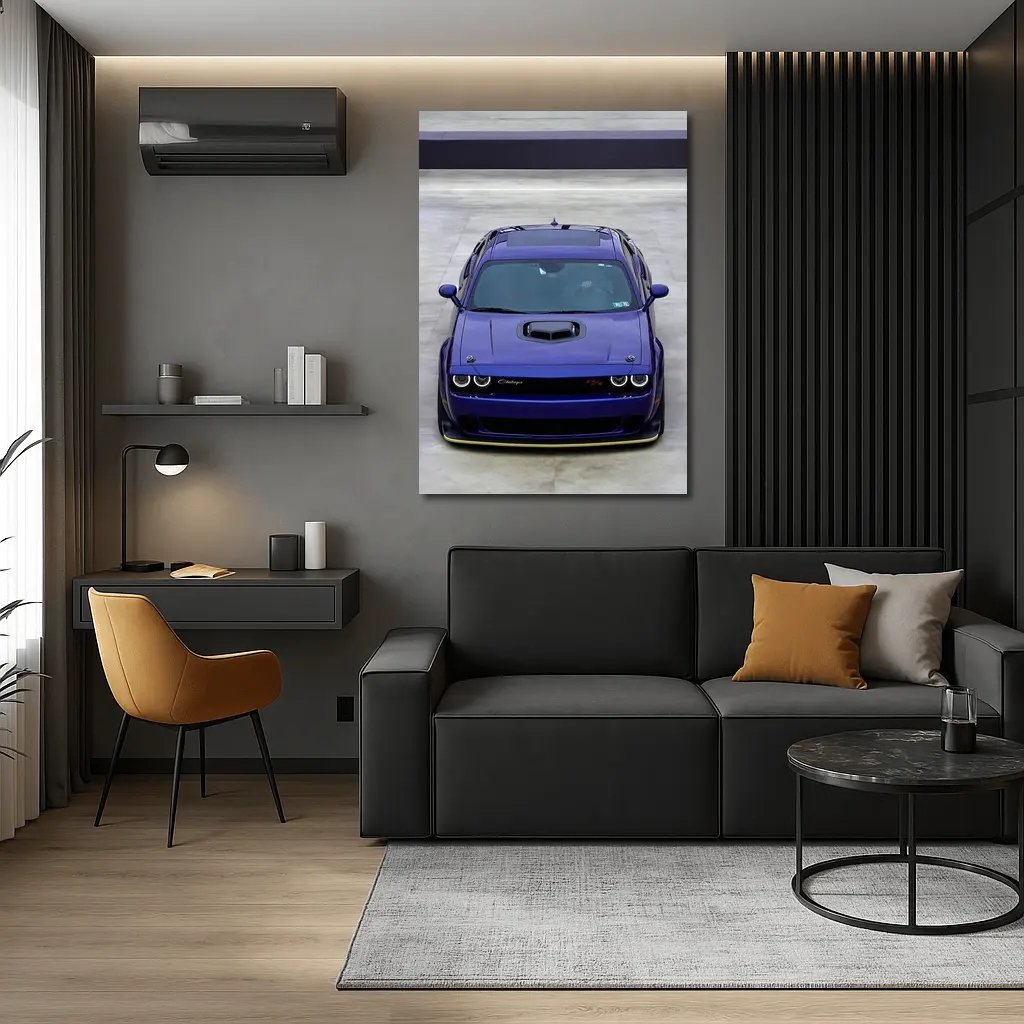 Dodge Challenger Purple Muscle Car Front View – Wall Art