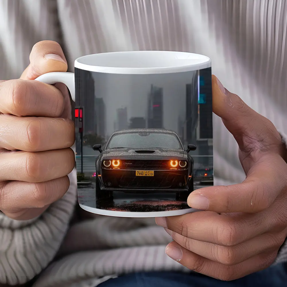 Dodge Challenger Rainy City Night Street – Mugs