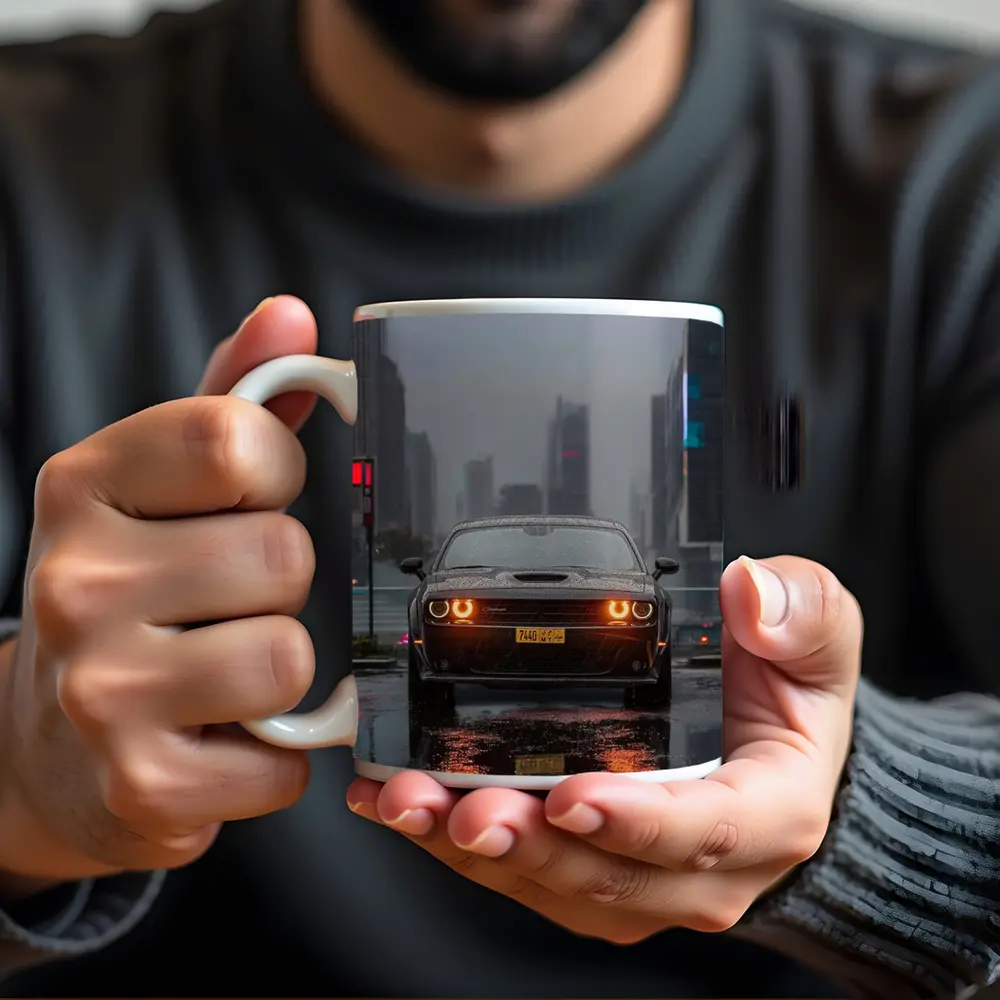 Dodge Challenger Rainy City Night Street – Mugs