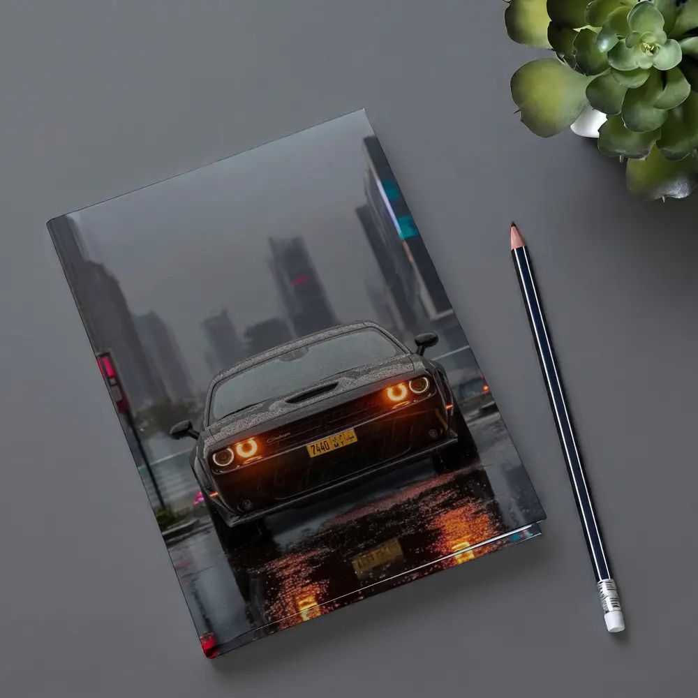 Dodge Challenger Rainy City Night Street – Notebooks