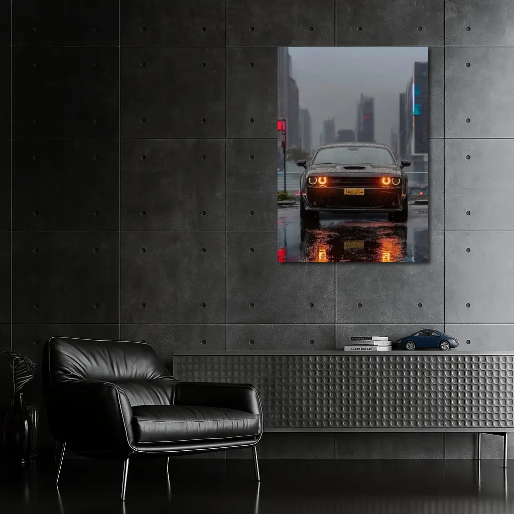 Dodge Challenger Rainy City Night Street – Wall Art