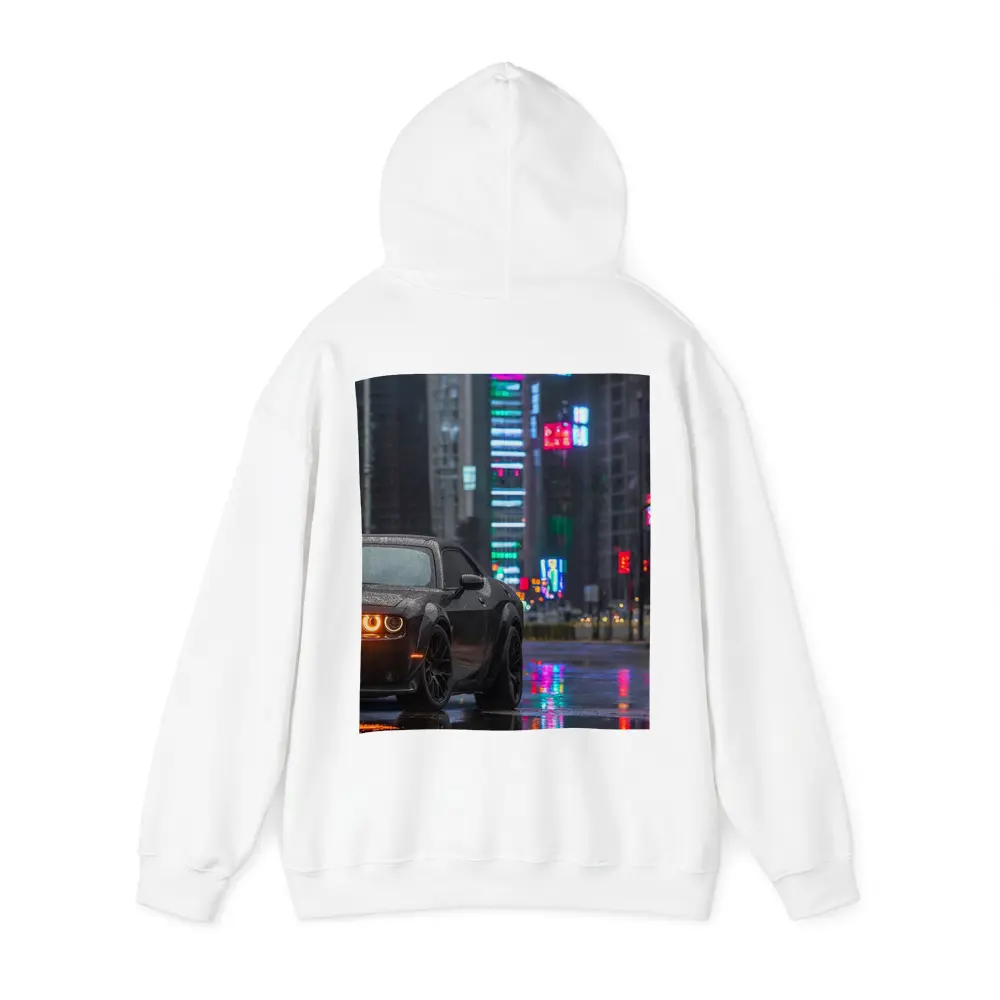 Dodge Challenger Black Rainy Neon City Street – Hoodies