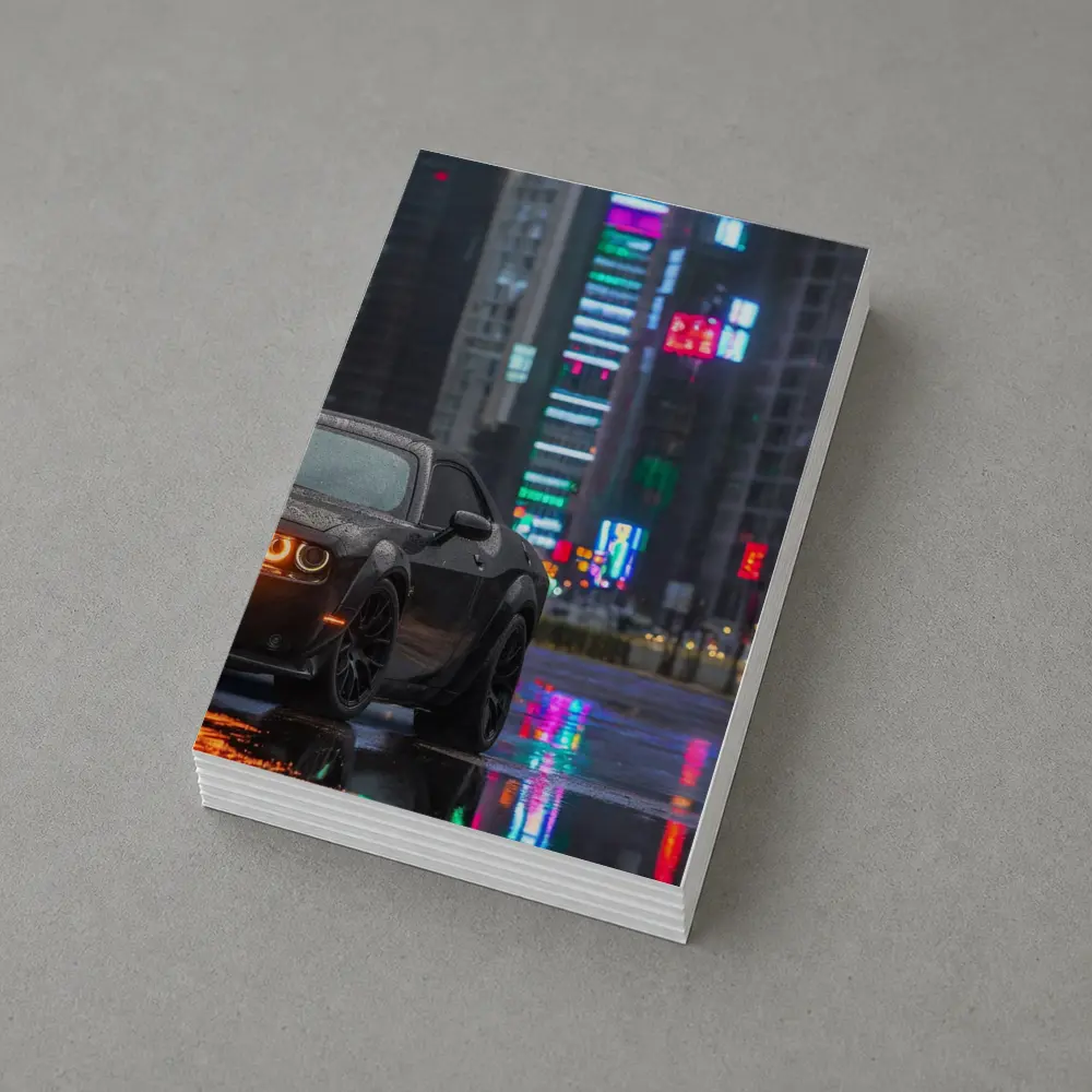 Dodge Challenger Black Rainy Neon City Street – Postcards
