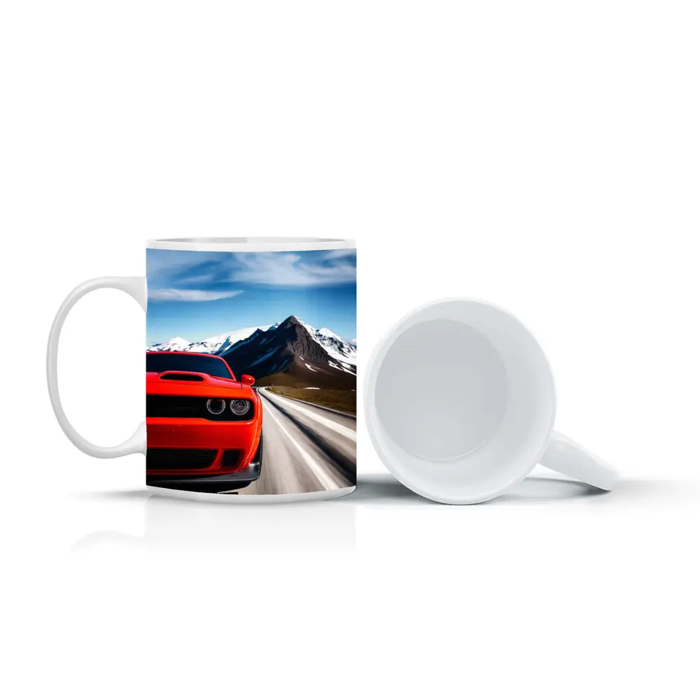 Dodge Challenger Red Speeding Mountain Road – Mugs