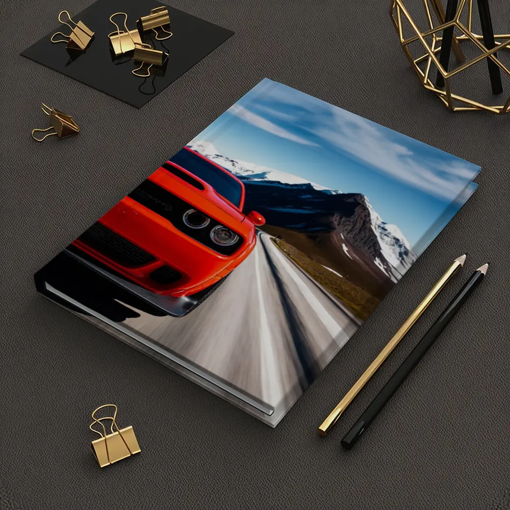Dodge Challenger Red Speeding Mountain Road – Notebooks
