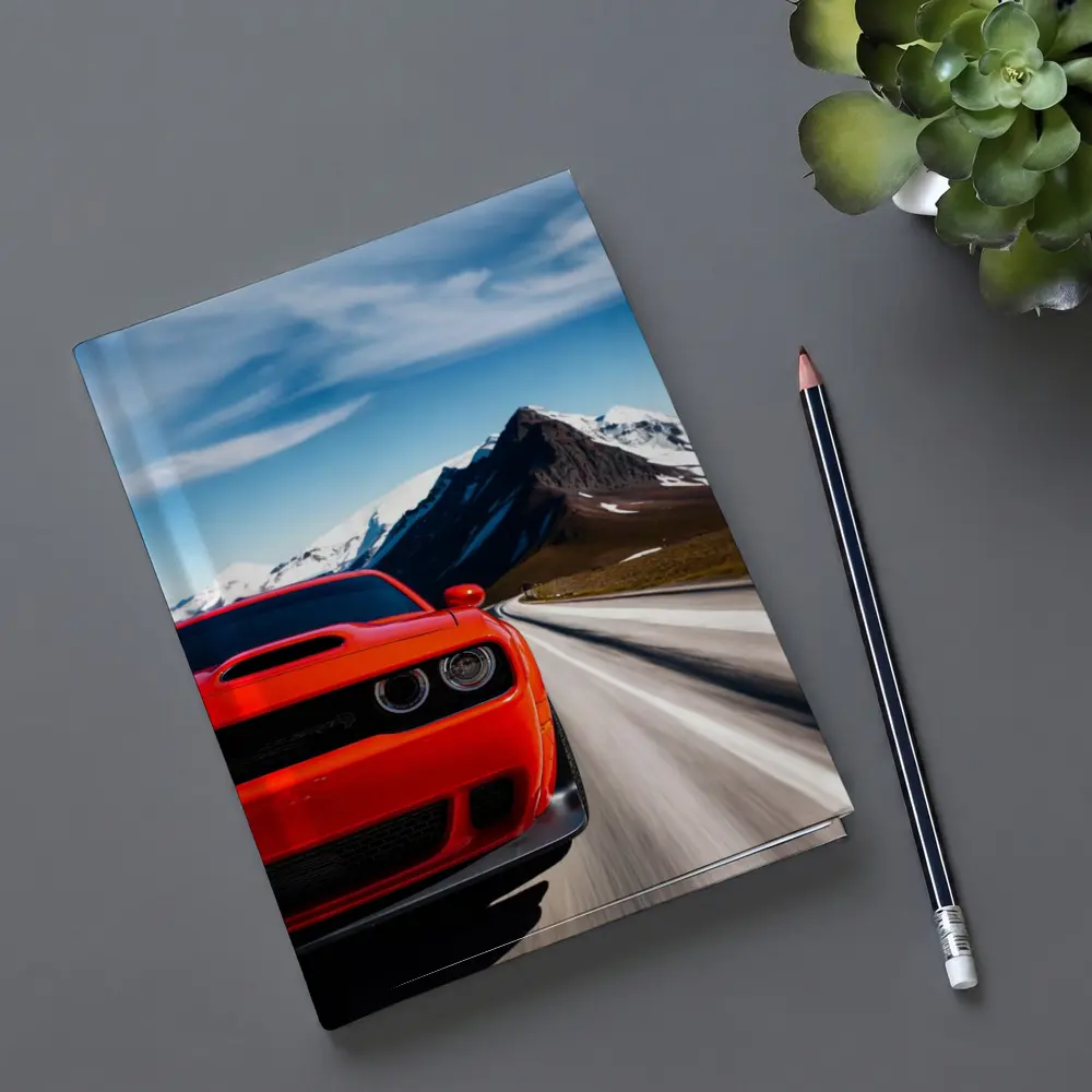 Dodge Challenger Red Speeding Mountain Road – Notebooks