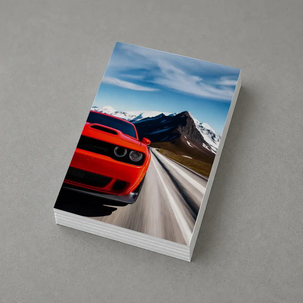 Dodge Challenger Red Speeding Mountain Road – Postcards
