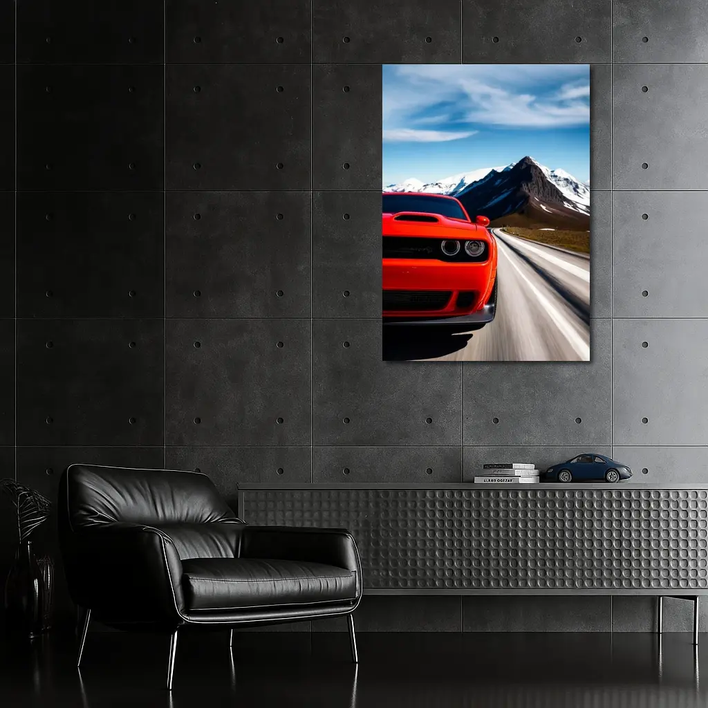 Dodge Challenger Red Speeding Mountain Road – Wall Art