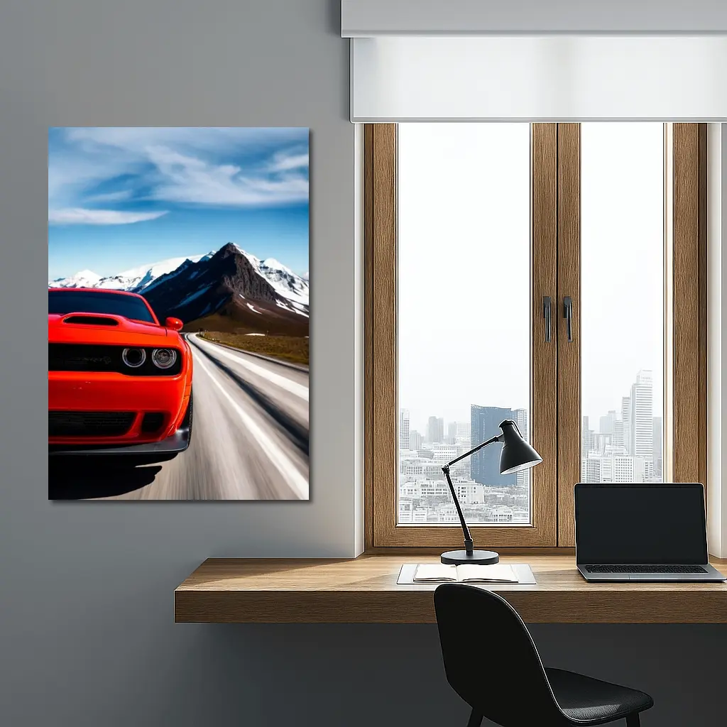 Dodge Challenger Red Speeding Mountain Road – Wall Art