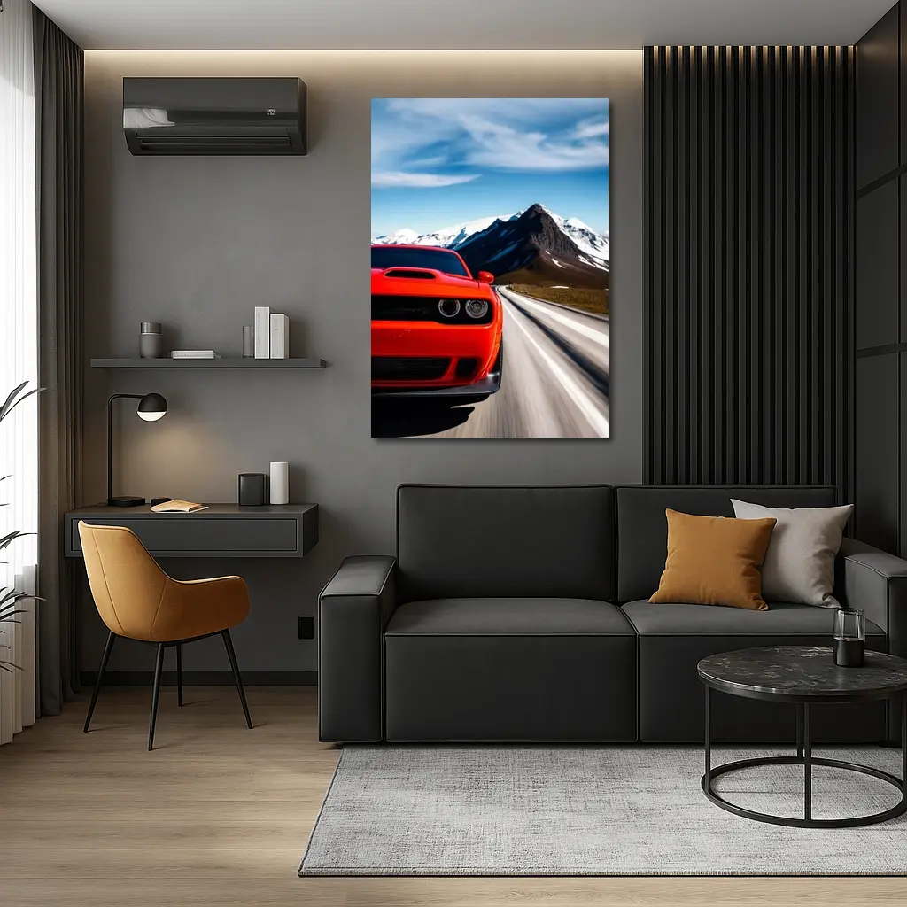 Dodge Challenger Red Speeding Mountain Road – Wall Art
