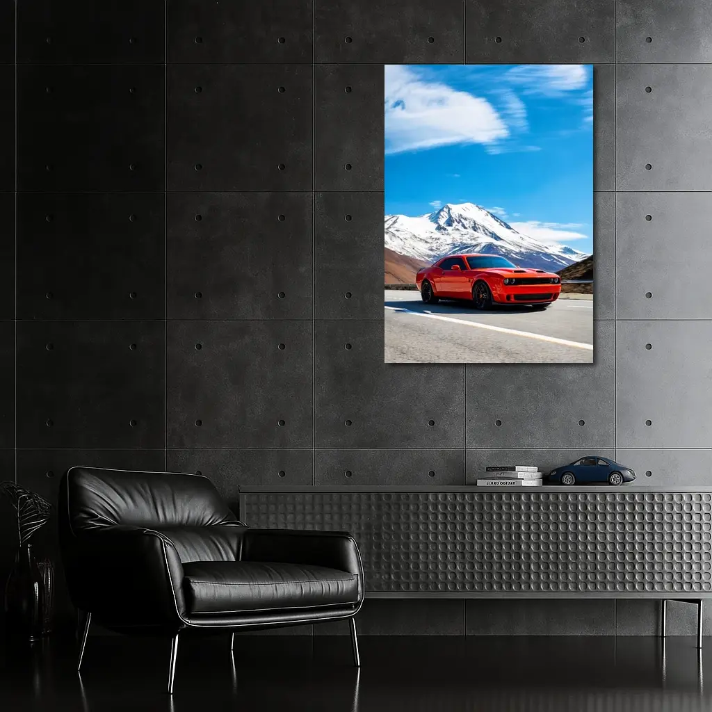 Dodge Challenger Red Mountain Road Drive – Wall Art