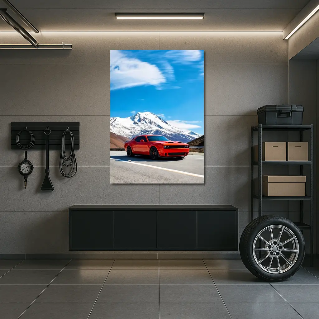 Dodge Challenger Red Mountain Road Drive – Wall Art