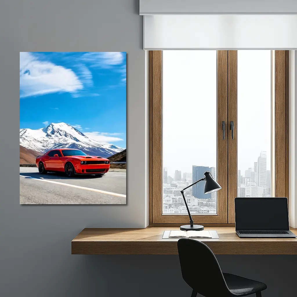 Dodge Challenger Red Mountain Road Drive – Wall Art