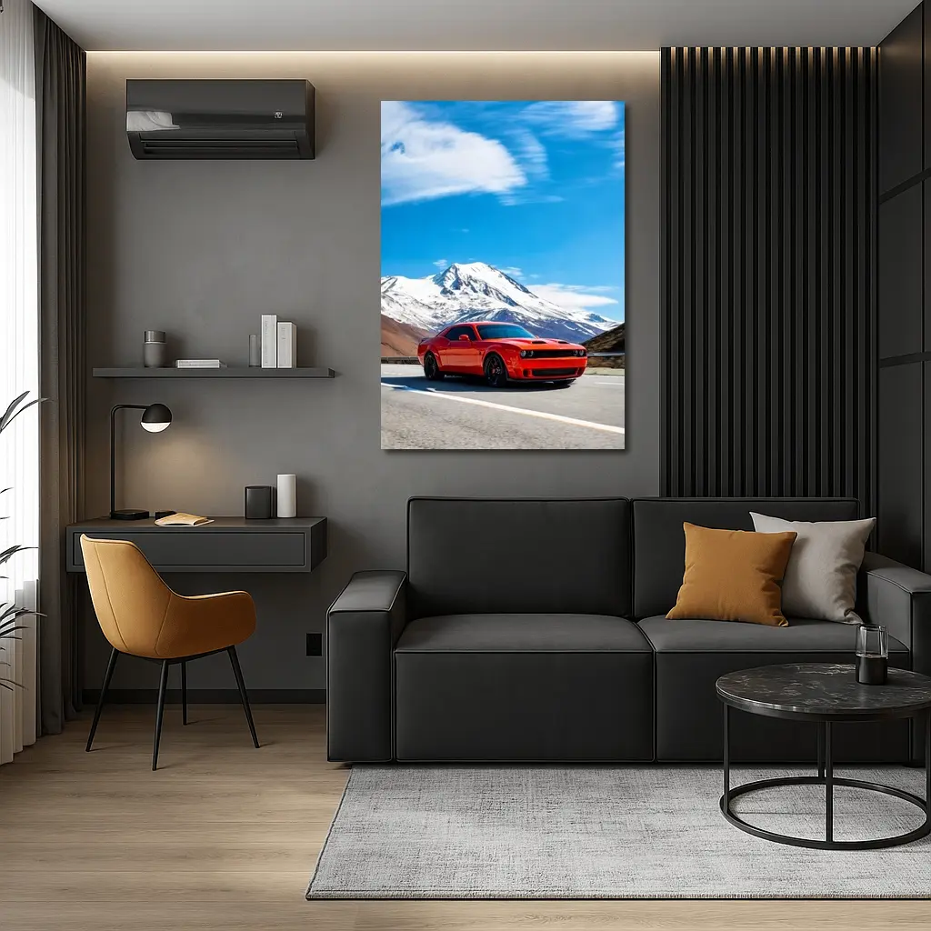 Dodge Challenger Red Mountain Road Drive – Wall Art