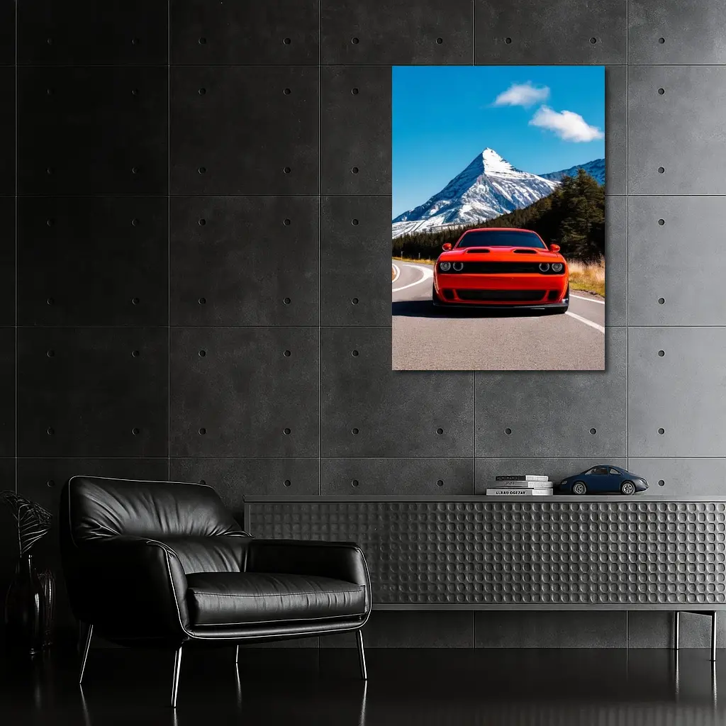 Dodge Challenger Red Mountain Road Drive – Wall Art