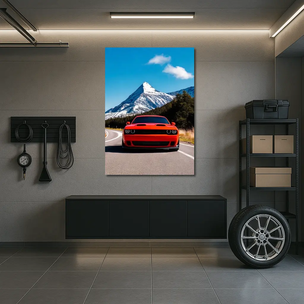 Dodge Challenger Red Mountain Road Drive – Wall Art