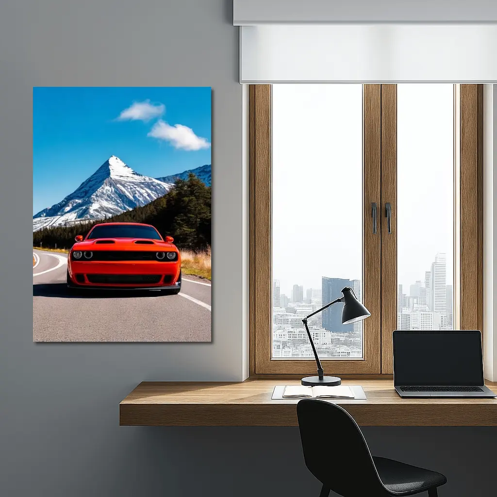 Dodge Challenger Red Mountain Road Drive – Wall Art