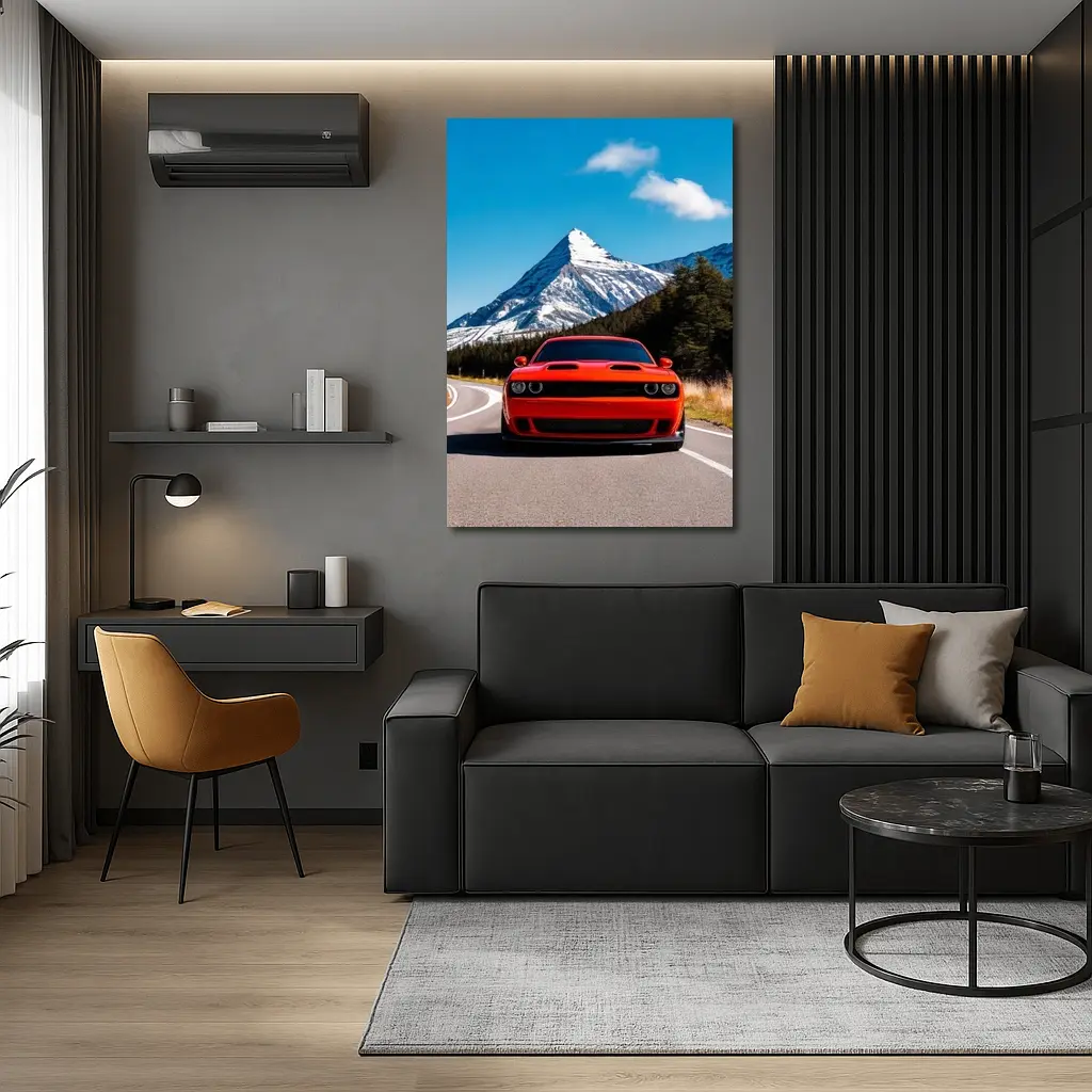 Dodge Challenger Red Mountain Road Drive – Wall Art
