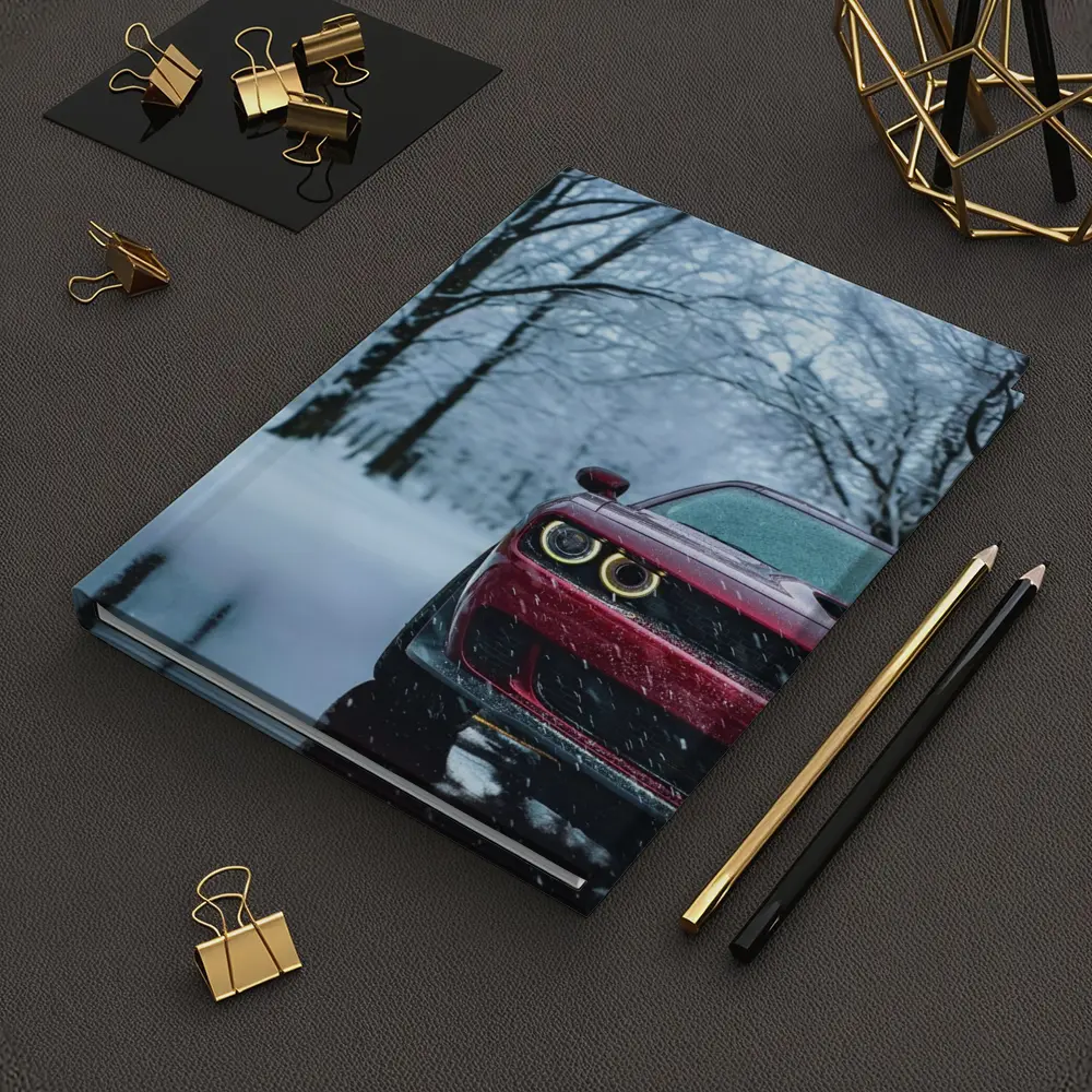 Red Dodge Challenger In Snowy Winter Forest – Notebooks