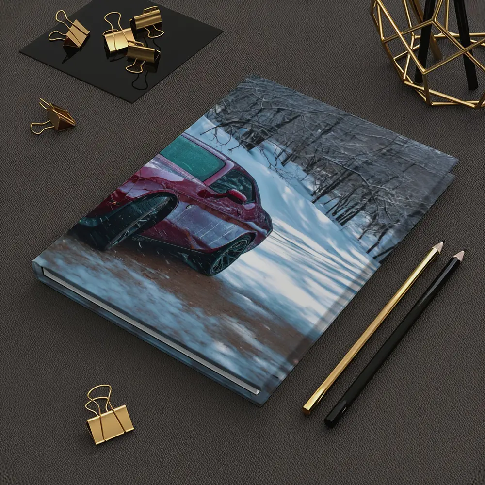 Dodge Challenger Red Car Snowy Forest Road – Notebooks