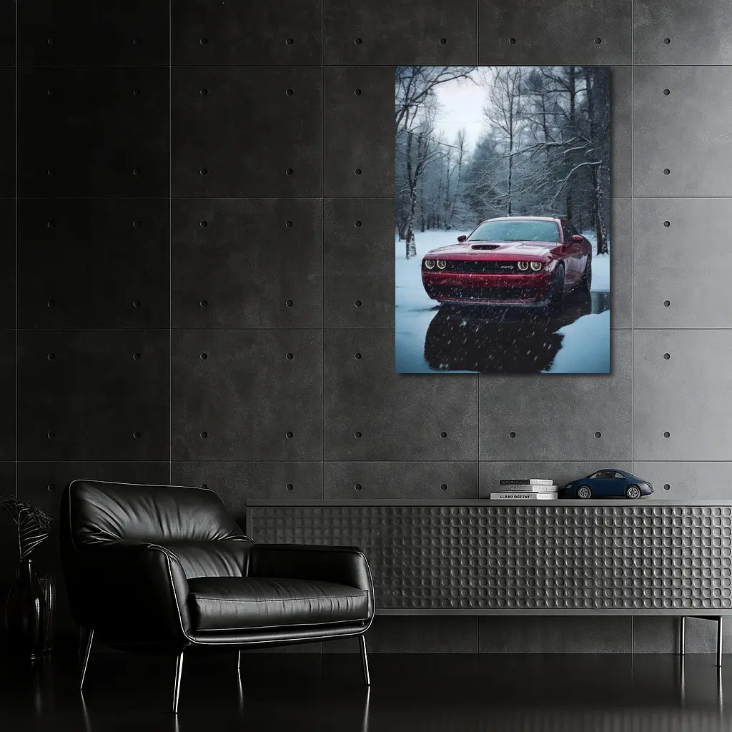 Dodge Challenger SRT Red Snowy Forest – Wall Art