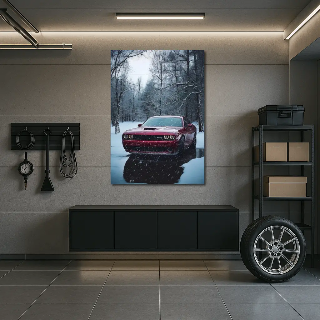 Dodge Challenger SRT Red Snowy Forest – Wall Art