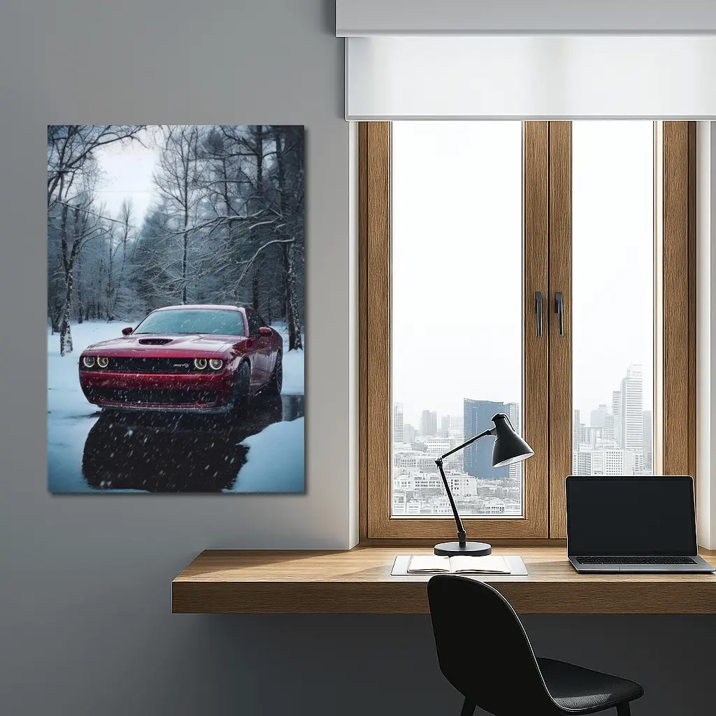Dodge Challenger SRT Red Snowy Forest – Wall Art