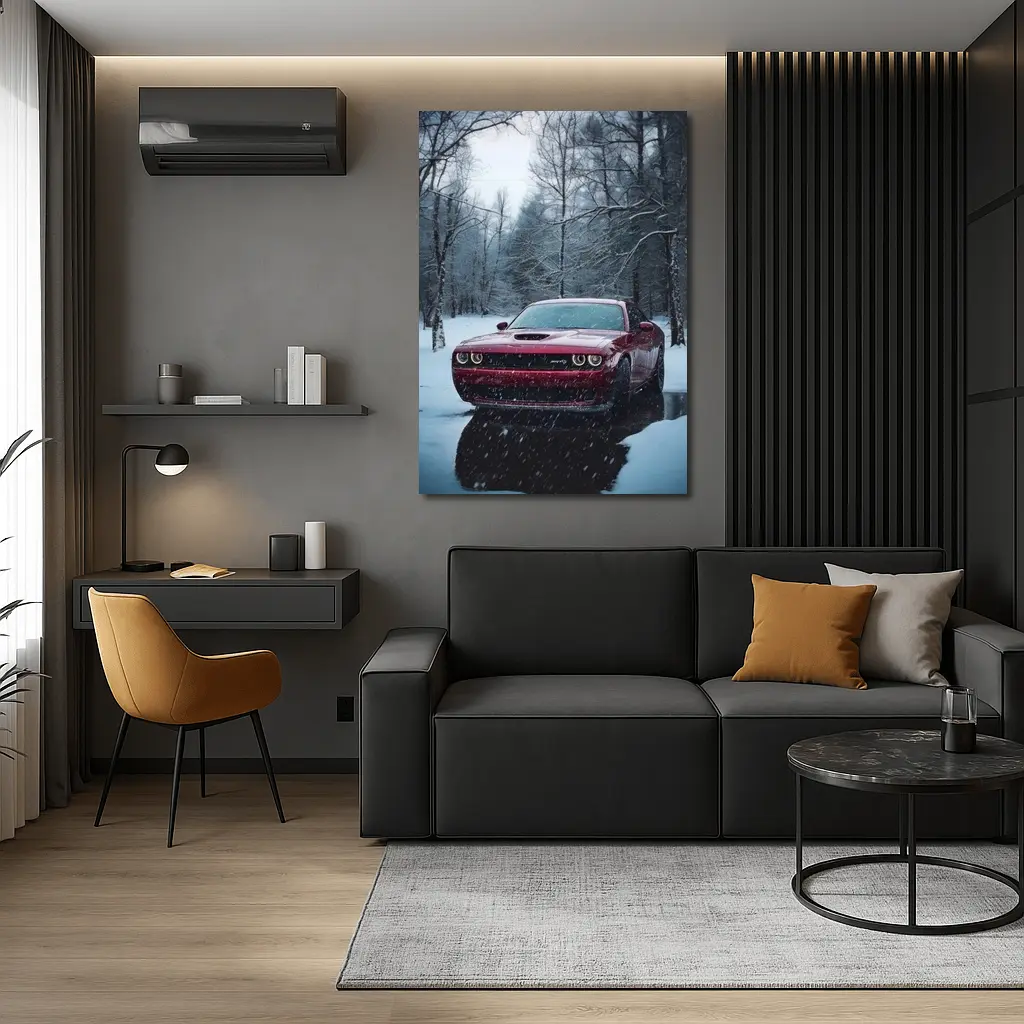 Dodge Challenger SRT Red Snowy Forest – Wall Art