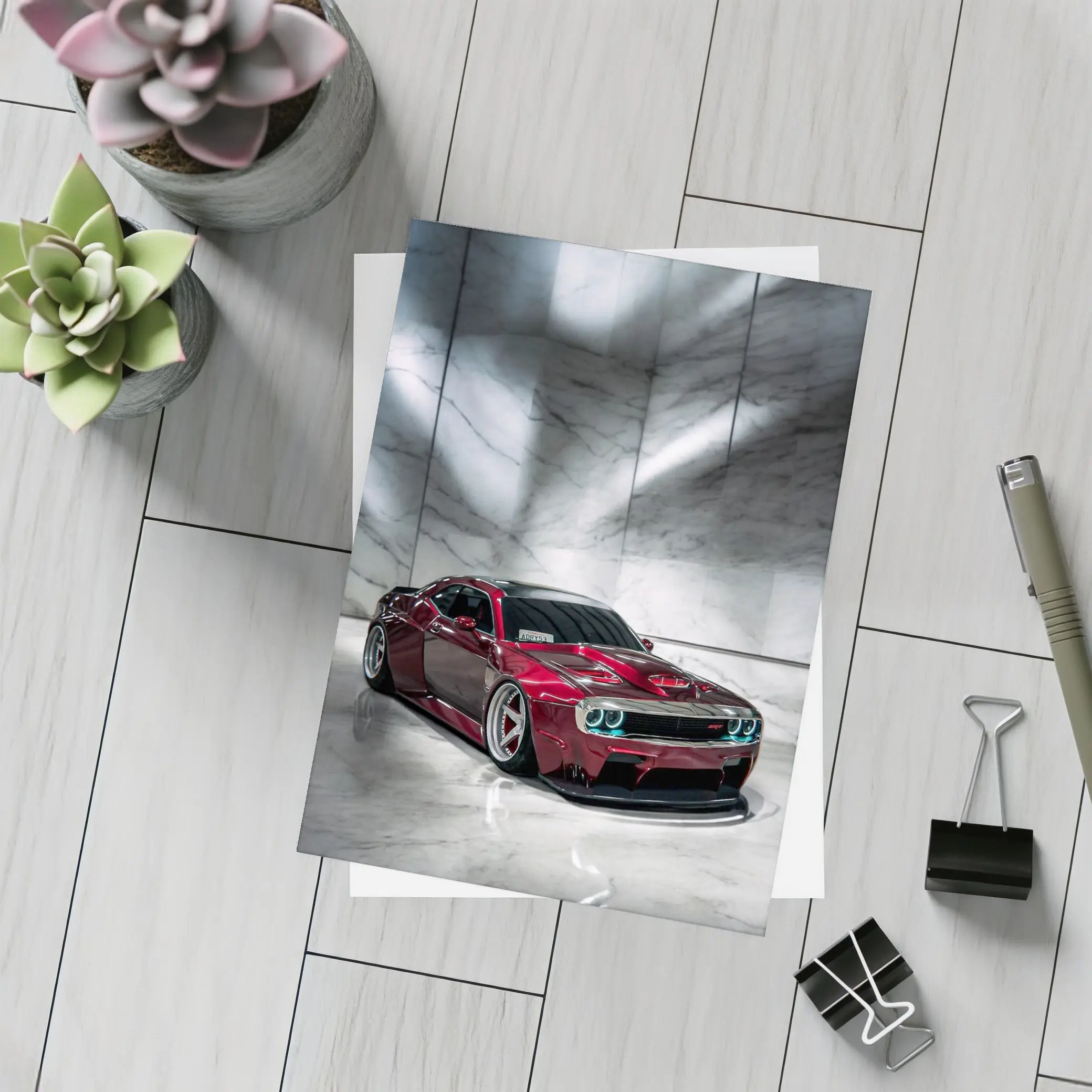 Dodge Challenger Red Custom Car Marble Studio – Postcards