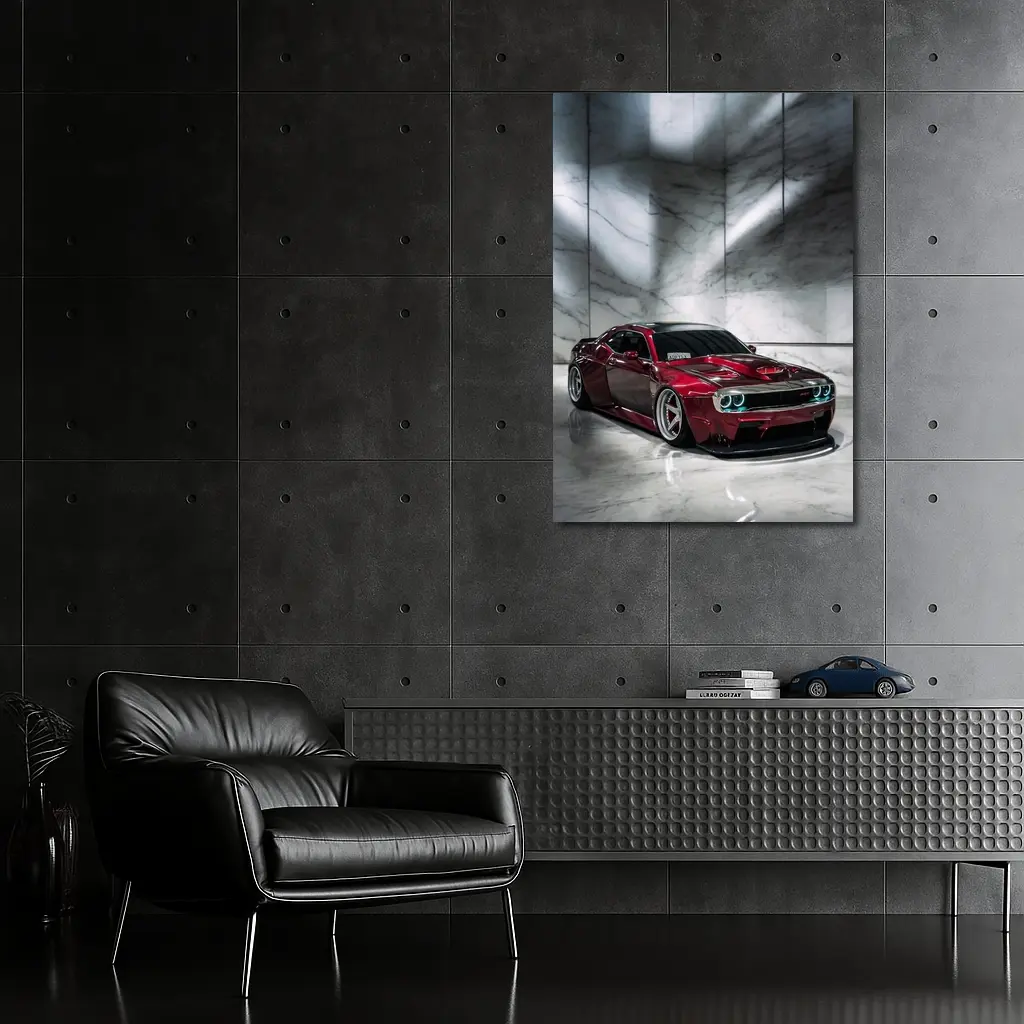 Dodge Challenger Red Custom Car Marble Studio – Wall Art