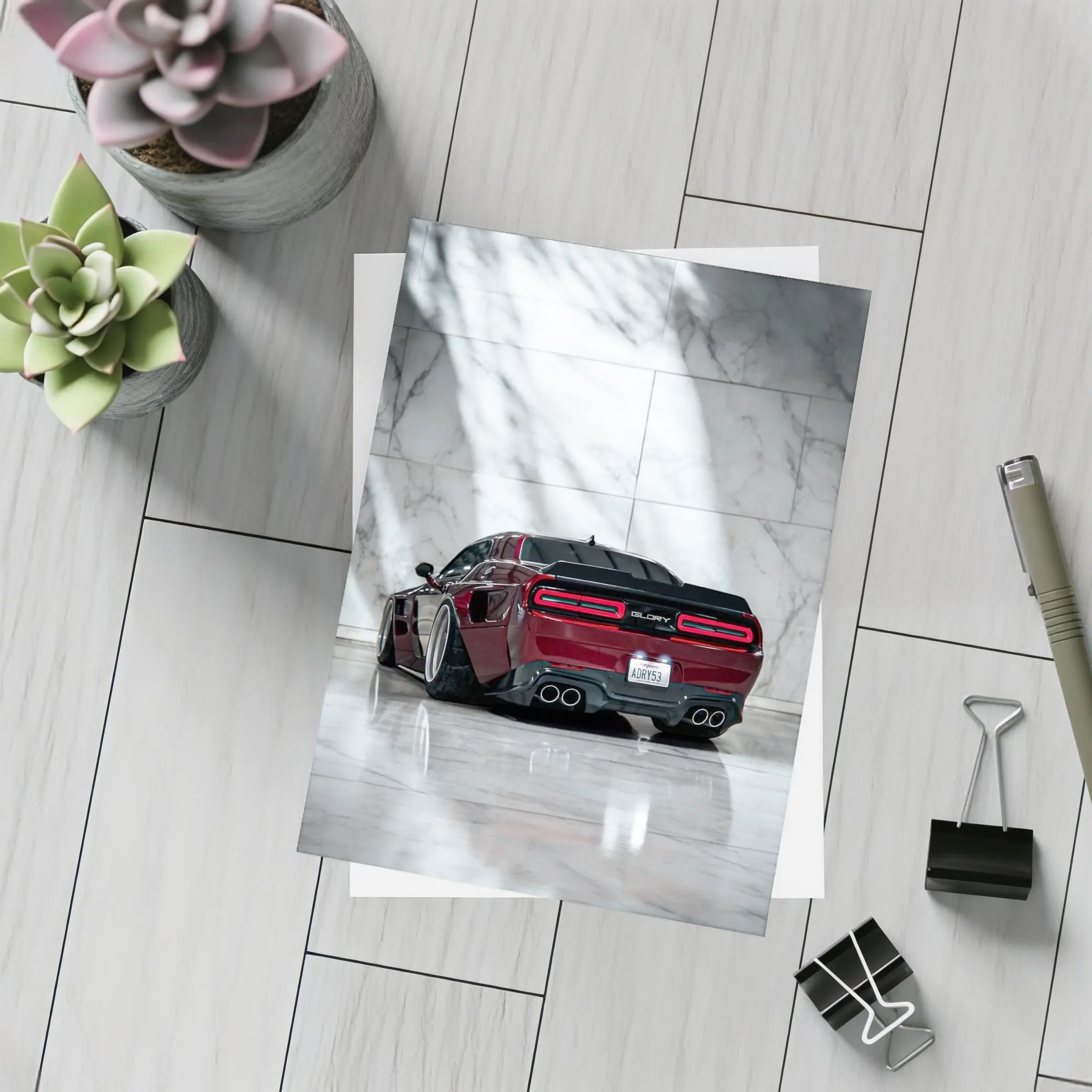 Dodge Charger Red Black Marble Background – Postcards