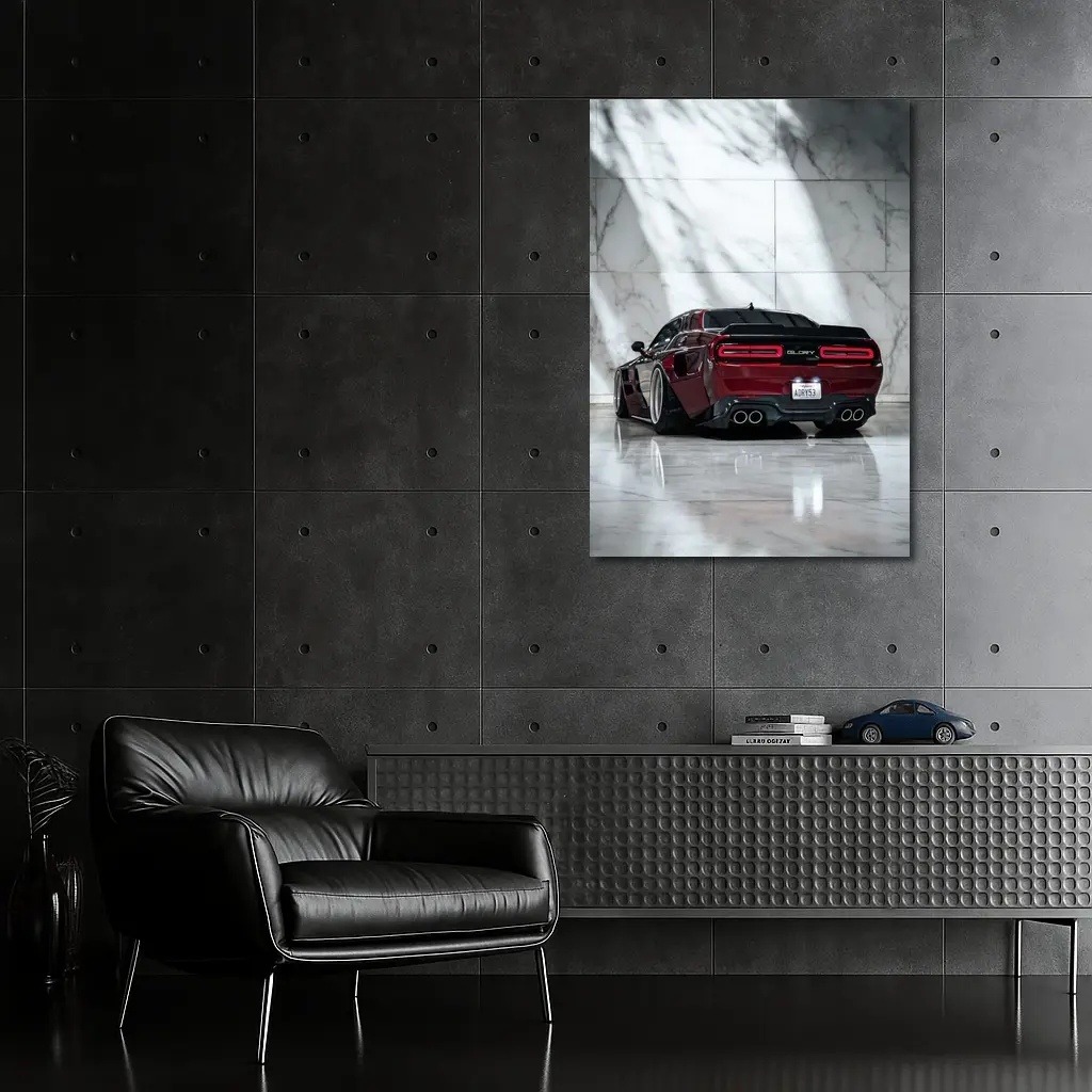 Dodge Charger Red Black Marble Background – Wall Art