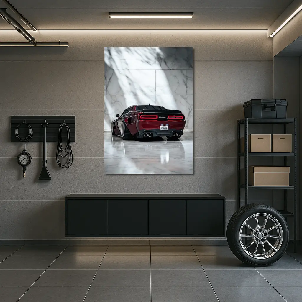 Dodge Charger Red Black Marble Background – Wall Art