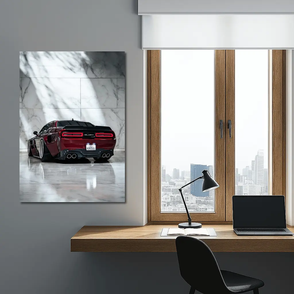 Dodge Charger Red Black Marble Background – Wall Art