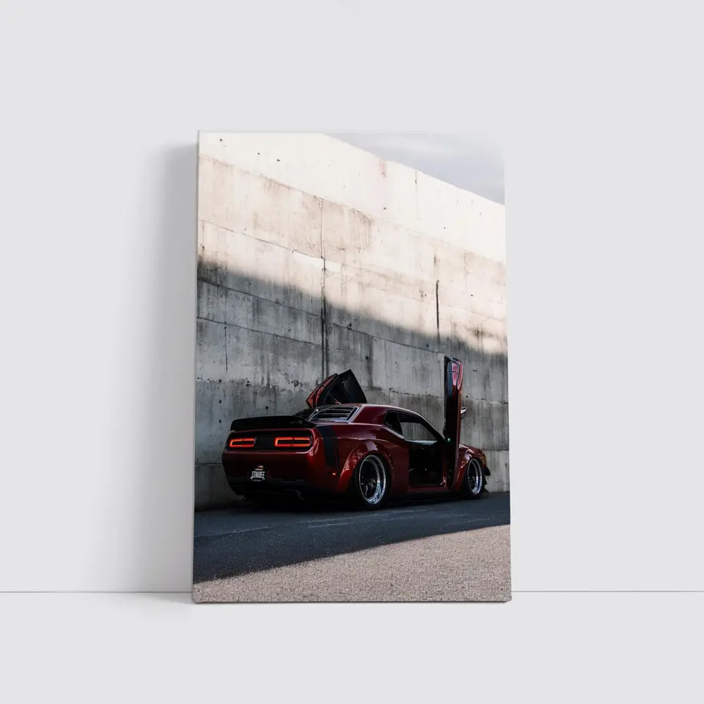 Red Dodge Challenger Wide Body Concrete Wall – Wall Art