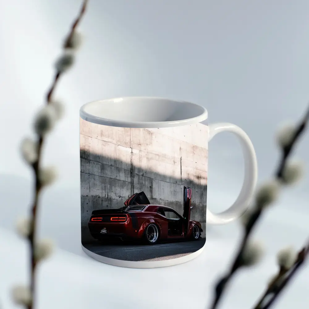 Red Dodge Challenger Wide Body Concrete Wall – Mugs