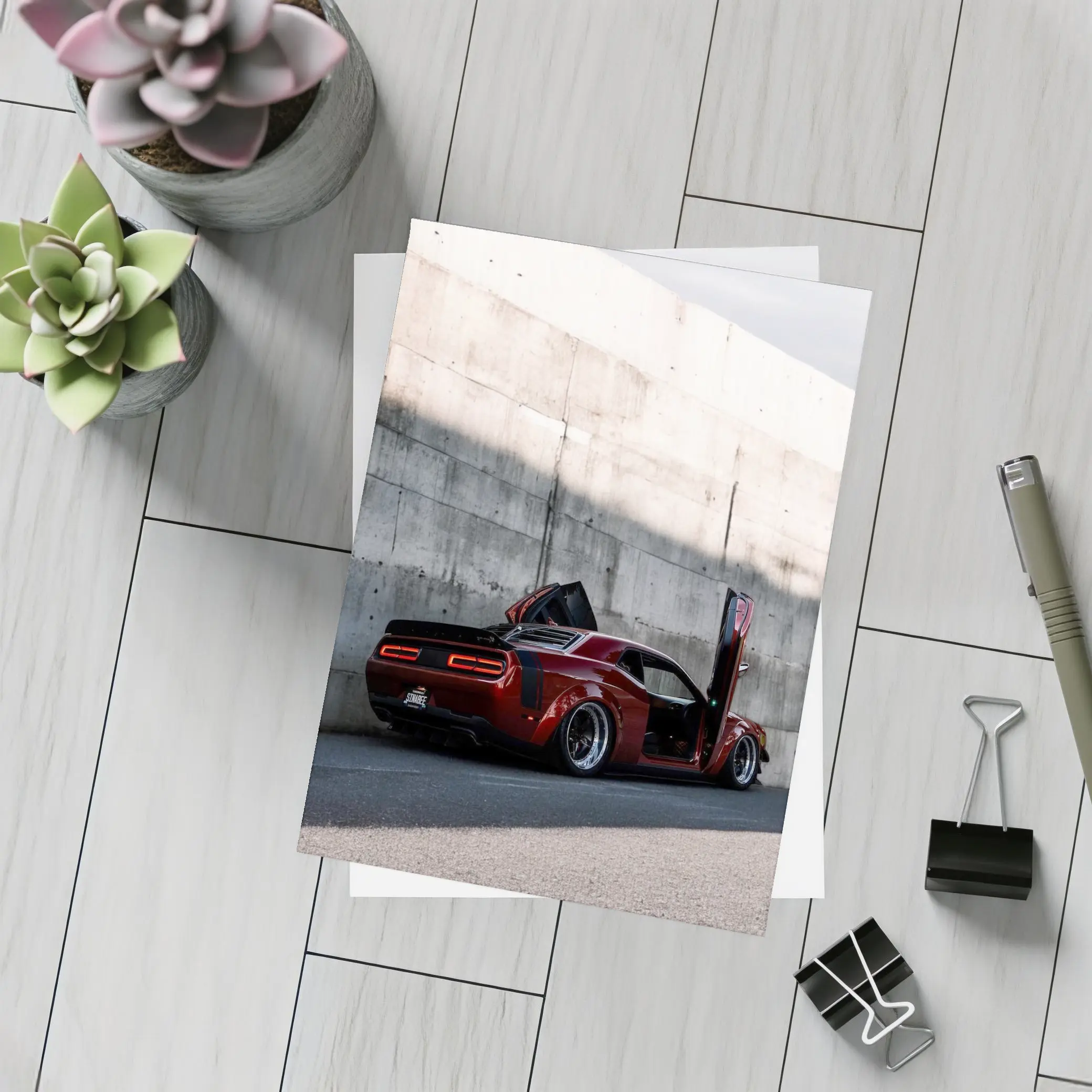 Red Dodge Challenger Wide Body Concrete Wall – Postcards