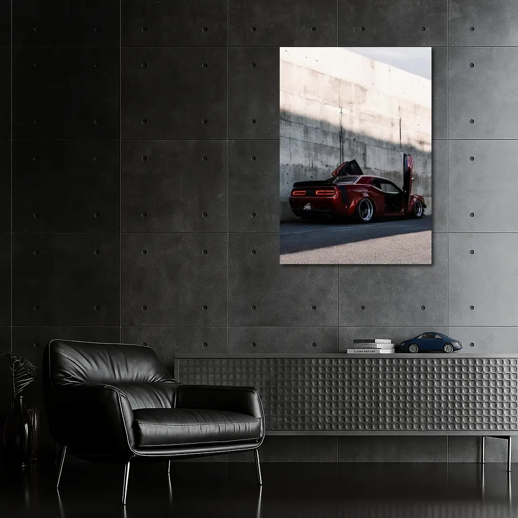 Red Dodge Challenger Wide Body Concrete Wall – Wall Art