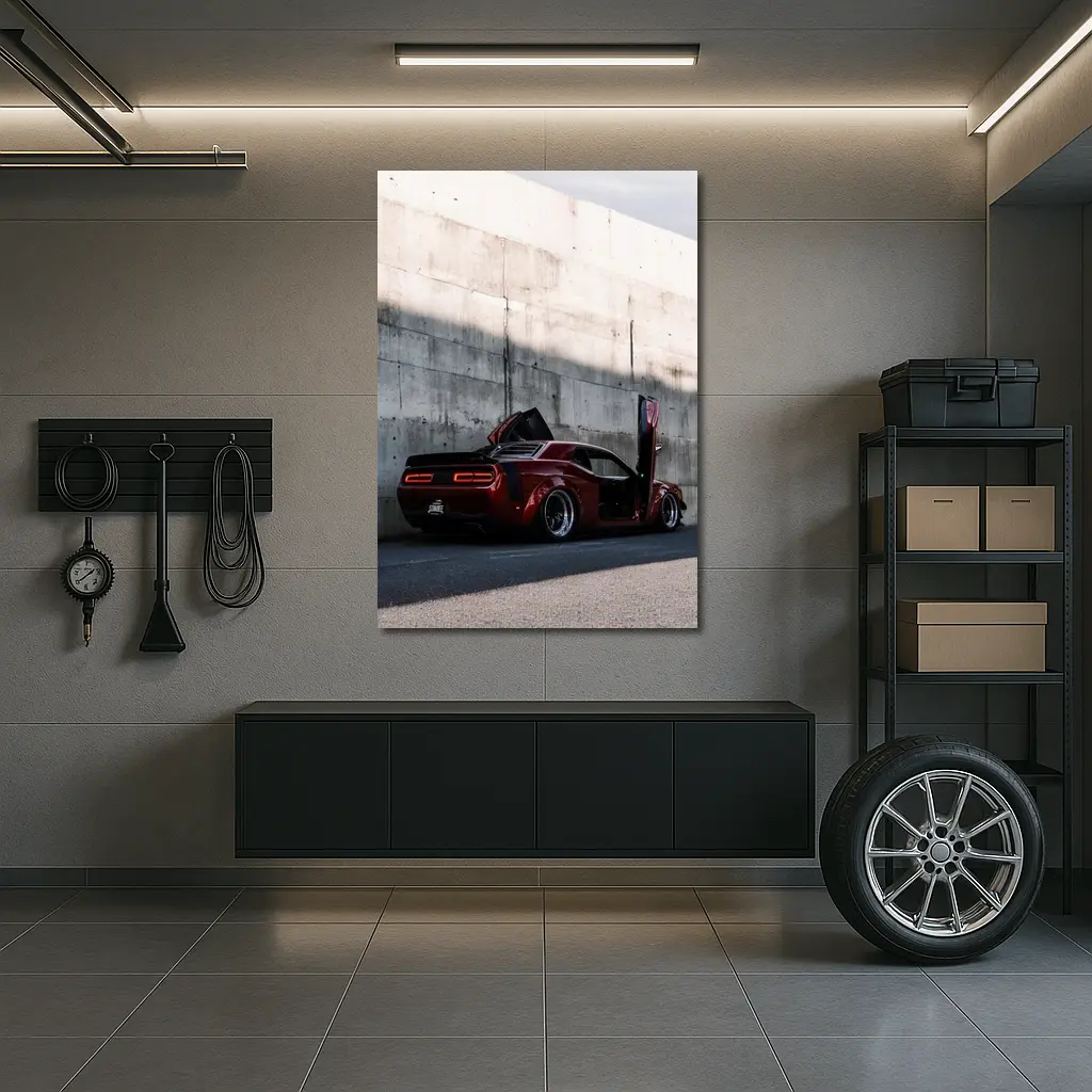 Red Dodge Challenger Wide Body Concrete Wall – Wall Art