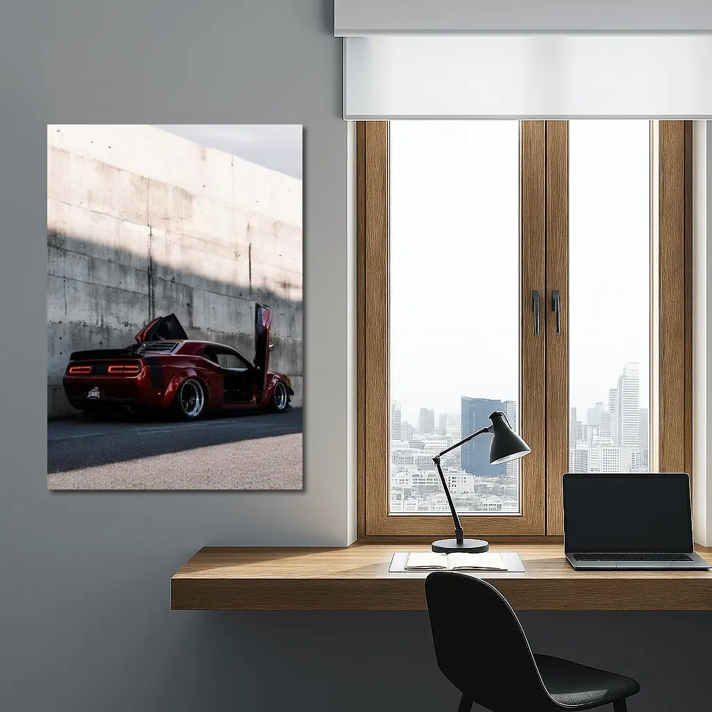 Red Dodge Challenger Wide Body Concrete Wall – Wall Art