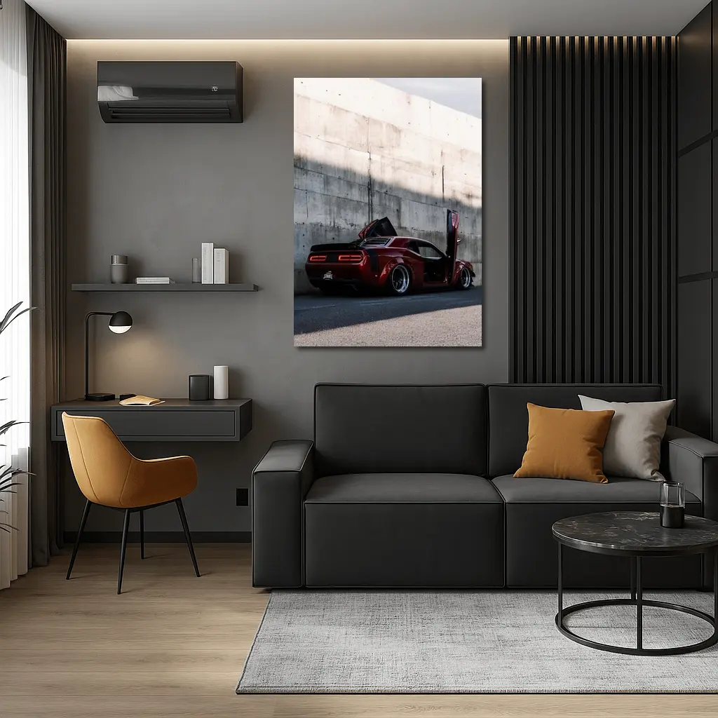 Red Dodge Challenger Wide Body Concrete Wall – Wall Art