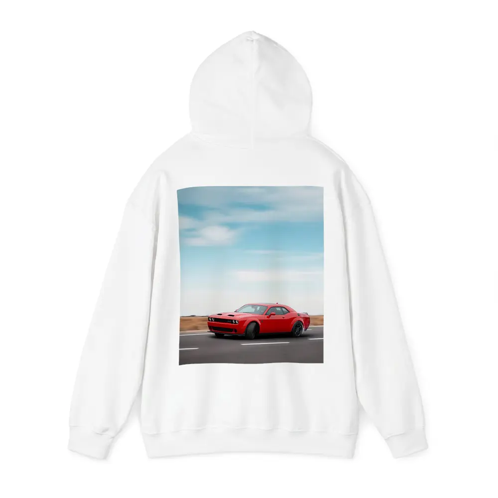 Red Dodge Challenger Speeding On Open Road – Hoodies