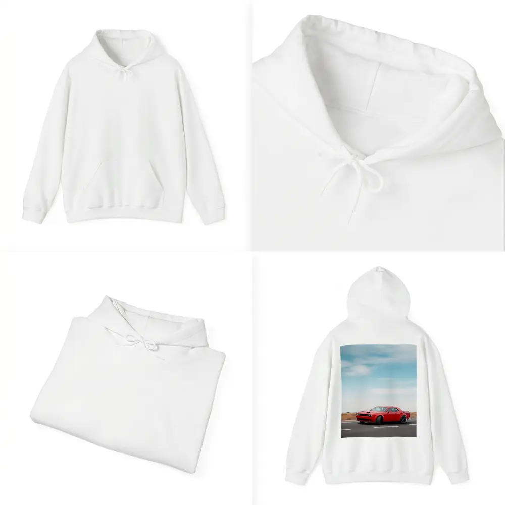 Red Dodge Challenger Speeding On Open Road – Hoodies