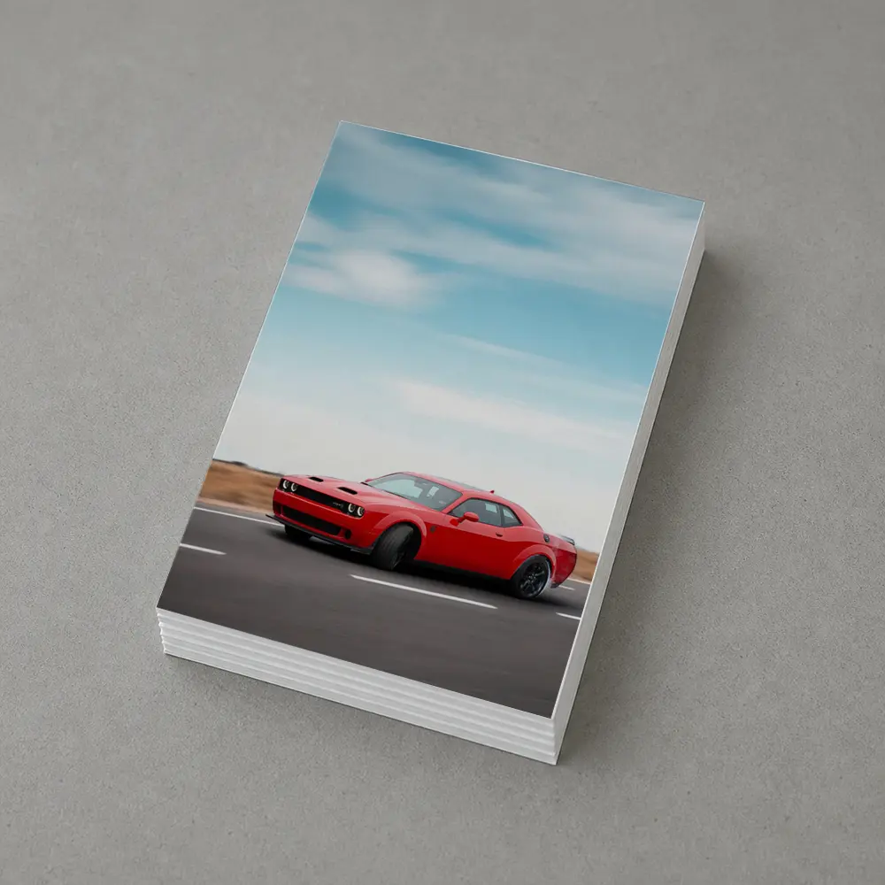 Red Dodge Challenger Speeding On Open Road – Postcards